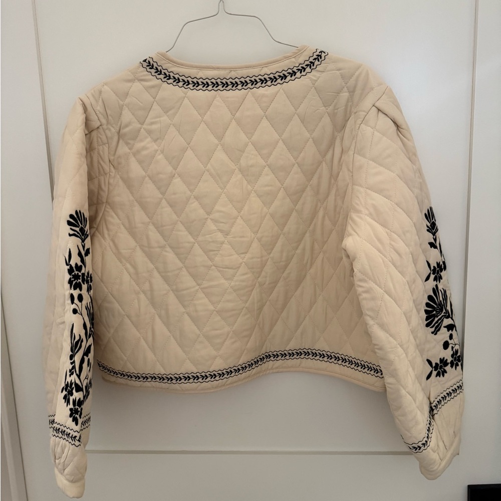 Cream Quilted Jacket with Black Floral Embroidery NWT - Picture 3 of 6